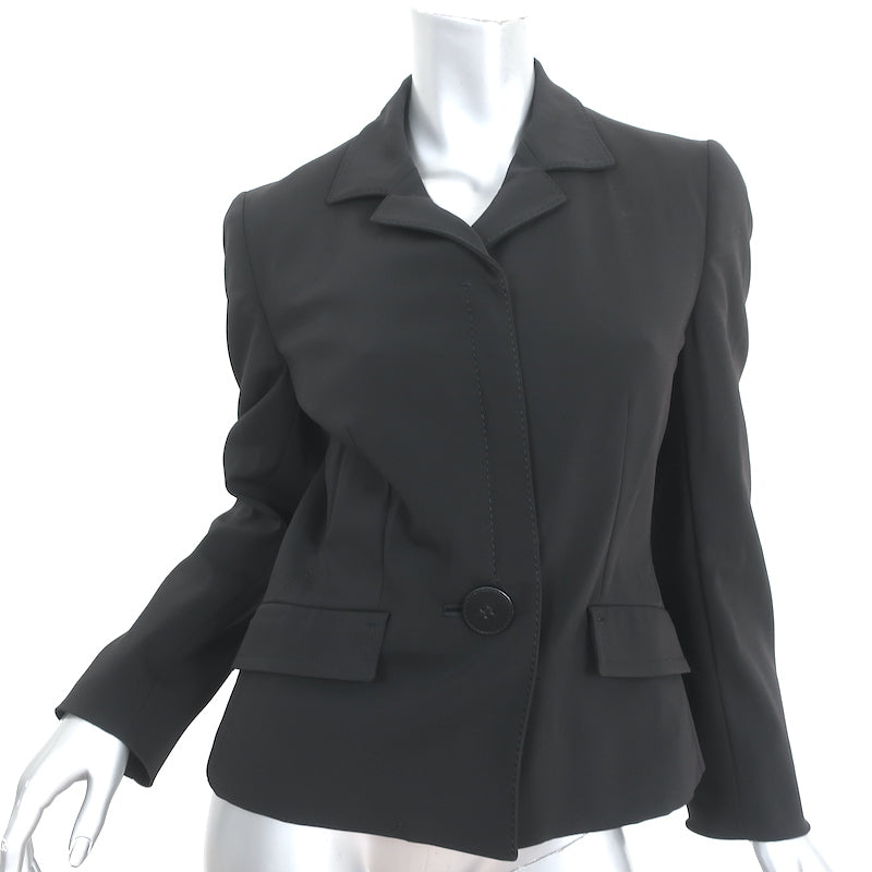 Prada Blazer Black Stretch Crepe Size 42 Zip &amp; Button Front Jacket