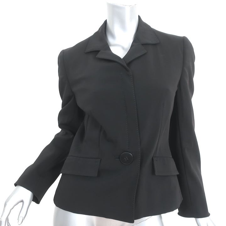 Prada Blazer Black Stretch Crepe Size 42 Zip &amp; Button Front Jacket