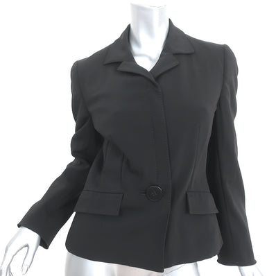 Prada Blazer Black Stretch Crepe Size 42 Zip & Button Front Jacket