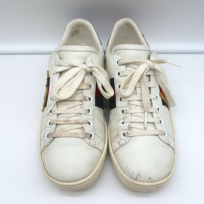 Gucci Loved Embroidered Ace Sneakers White Leather Size 36.5