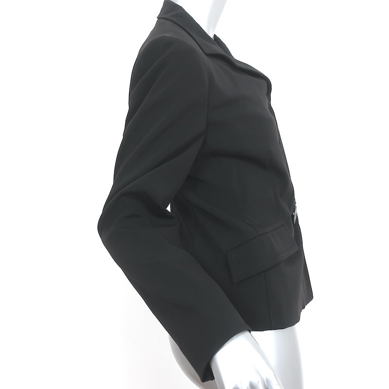 Prada Blazer Black Stretch Crepe Size 42 Zip &amp; Button Front Jacket