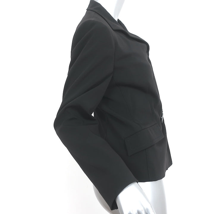 Prada Blazer Black Stretch Crepe Size 42 Zip &amp; Button Front Jacket