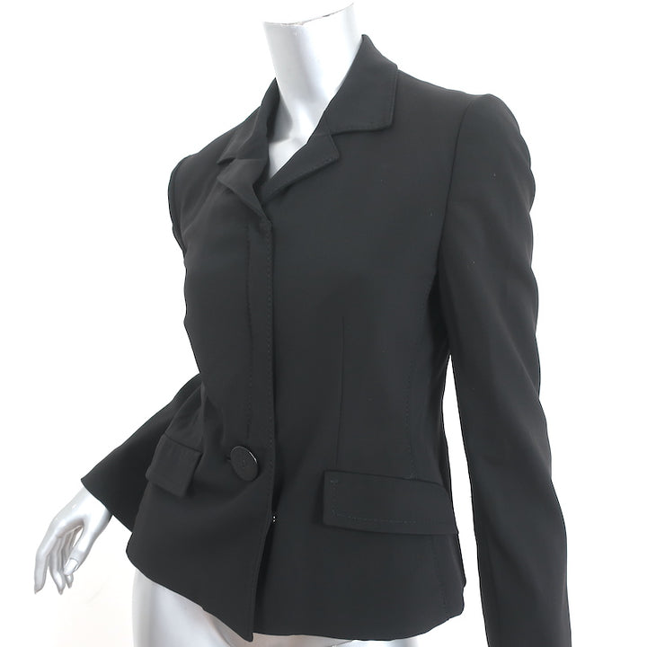 Prada Blazer Black Stretch Crepe Size 42 Zip &amp; Button Front Jacket