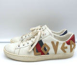 Gucci Loved Embroidered Ace Sneakers White Leather Size 36.5