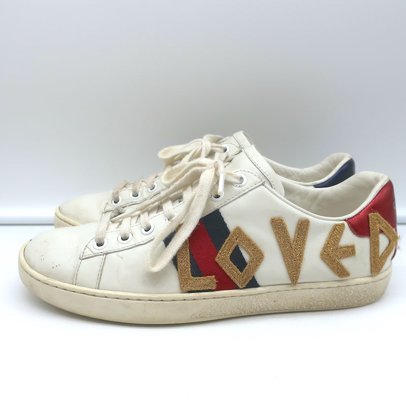 Rodet Tag det op Mange Gucci Loved Embroidered Ace Sneakers White Leather Size 36.5 – Celebrity  Owned