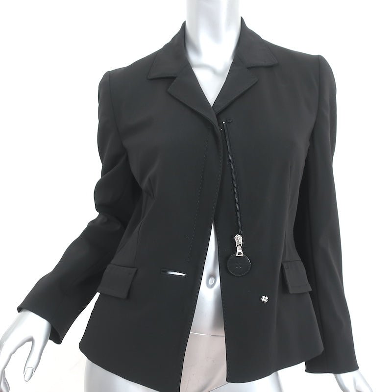 Prada Blazer Black Stretch Crepe Size 42 Zip &amp; Button Front Jacket