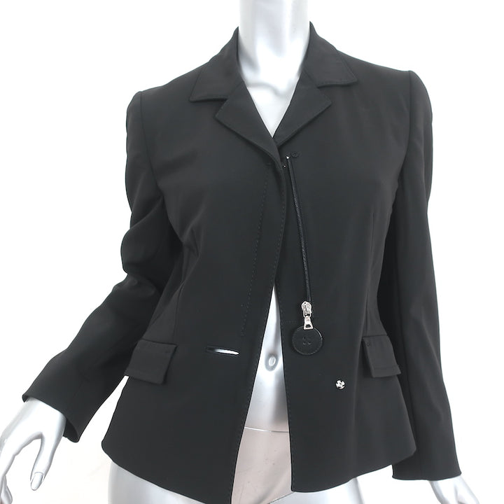 Prada Blazer Black Stretch Crepe Size 42 Zip &amp; Button Front Jacket