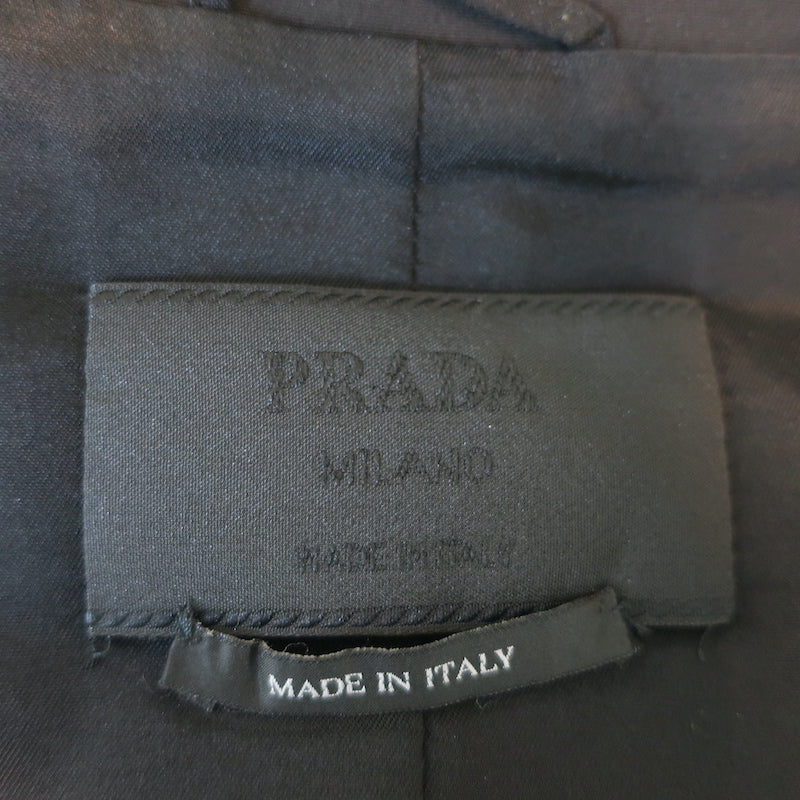 Prada Blazer Black Stretch Crepe Size 42 Zip &amp; Button Front Jacket