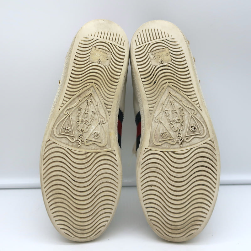 Gucci Loved Embroidered Ace Sneakers White Leather Size 36.5