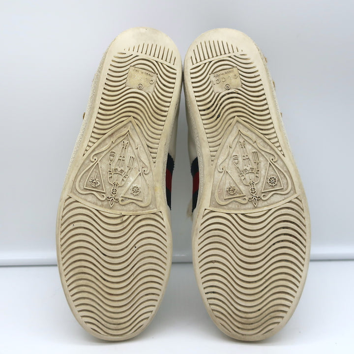 Gucci Loved Embroidered Ace Sneakers White Leather Size 36.5