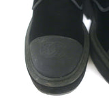 Chanel 17B CC Cap Toe Combat Boots Black Velvet Size 37.5 Lace-Up Ankle Boots