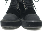 Chanel 17B CC Cap Toe Combat Boots Black Velvet Size 37.5 Lace-Up Ankle Boots