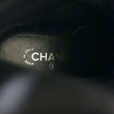 Chanel 17B CC Cap Toe Combat Boots Black Velvet Size 37.5 Lace-Up Ankle Boots