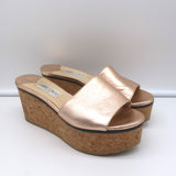 Jimmy Choo DeeDee Cork Platform Wedge Sandals Rose Gold Metallic Leather Size 38