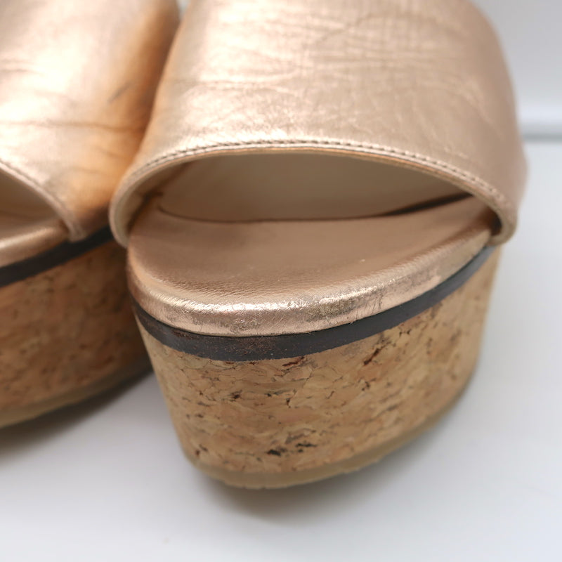 auth LOUIS VUITTON cream and beige patterned Wedge Cork Platform Sandals 38