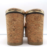 Jimmy Choo DeeDee Cork Platform Wedge Sandals Rose Gold Metallic Leather Size 38