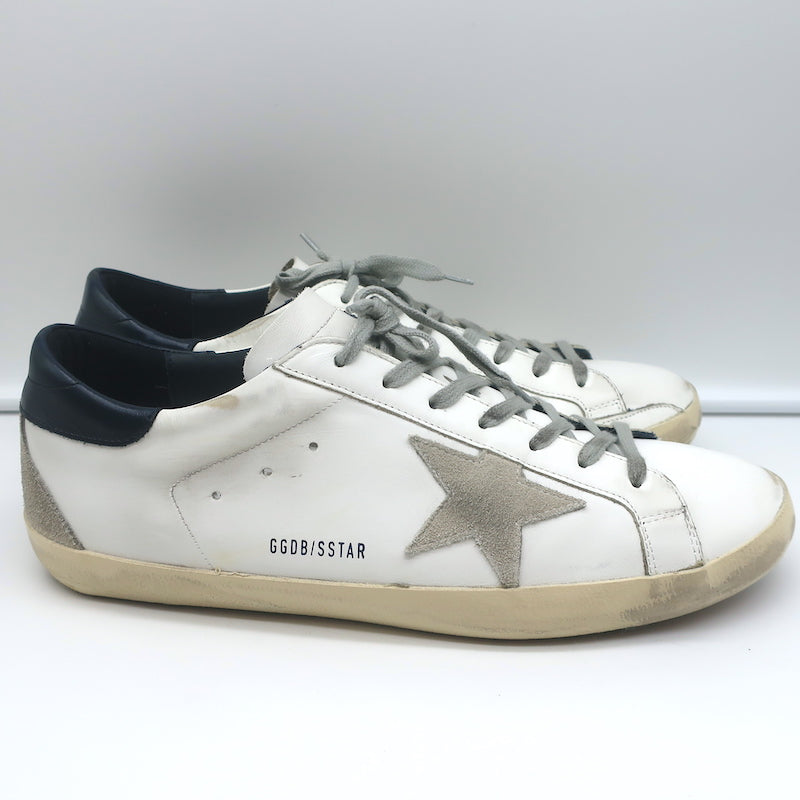 Golden Goose Superstar Sneakers White/Navy Leather &amp; Gray Suede Size 46 NEW
