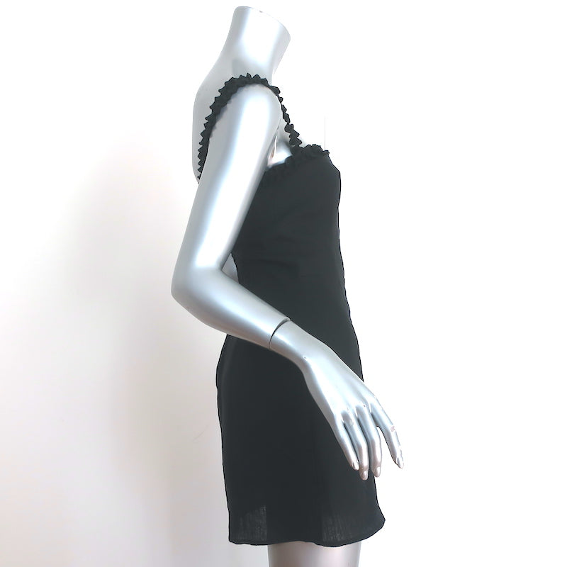 Reformation Ruffle-Trim Mini Dress Janie Black Linen Size 2 Celebrity Owned Reformation Ruffle-Trim Mini Dress Janie Black Linen Size 2 Celebrity Owned