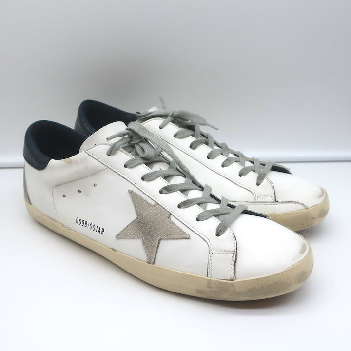 Golden Goose Superstar Sneakers White/Navy Leather &amp; Gray Suede Size 46 NEW