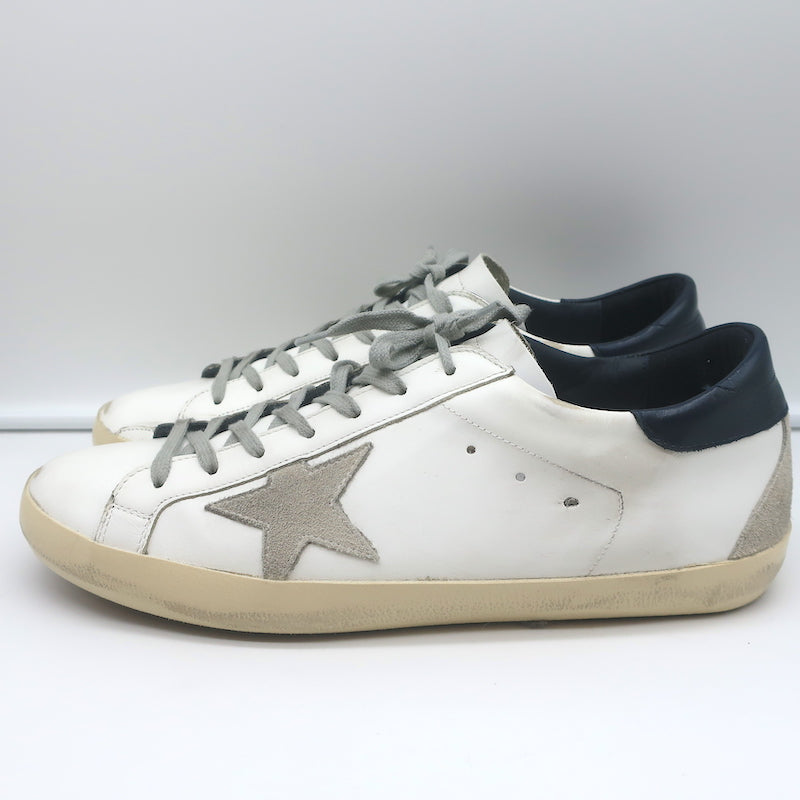 Golden Goose Superstar Sneakers White/Navy Leather &amp; Gray Suede Size 46 NEW