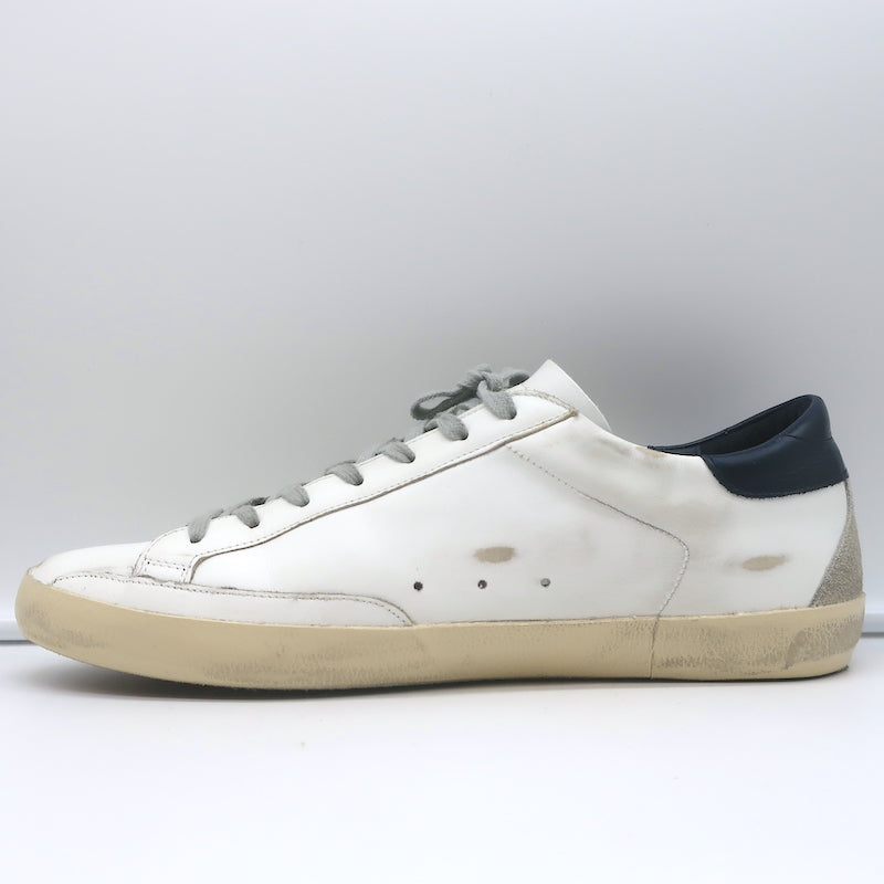 Golden Goose Superstar Sneakers White/Navy Leather &amp; Gray Suede Size 46 NEW