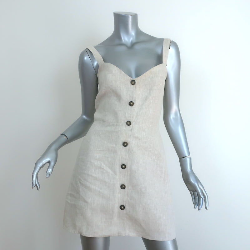 Reformation Button Front Mini Dress Finn Natural Linen Size 4 Celebrity Owned Reformation Button Front Mini Dress Finn Natural Linen Size 4 Celebrity Owned