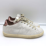 Leather Crown LC06 Low Top Sneakers White Crackle & Rose Gold Metallic Size 37