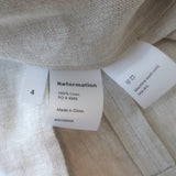 Reformation Button Front Mini Dress Finn Natural Linen Size 4
