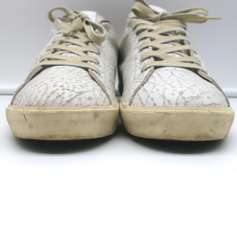 Leather Crown LC06 Low Top Sneakers White Crackle &amp; Rose Gold Metallic Size 37