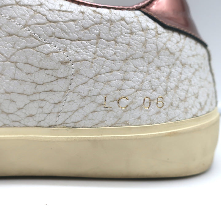 Leather Crown LC06 Low Top Sneakers White Crackle &amp; Rose Gold Metallic Size 37
