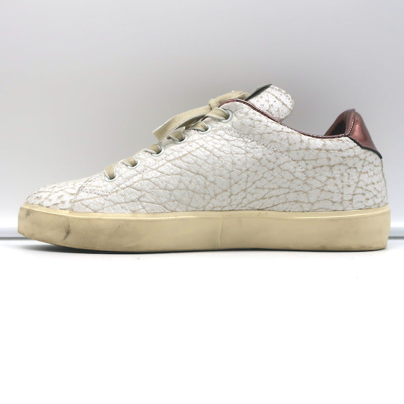 Leather Crown LC06 Low Top Sneakers White Crackle &amp; Rose Gold Metallic Size 37