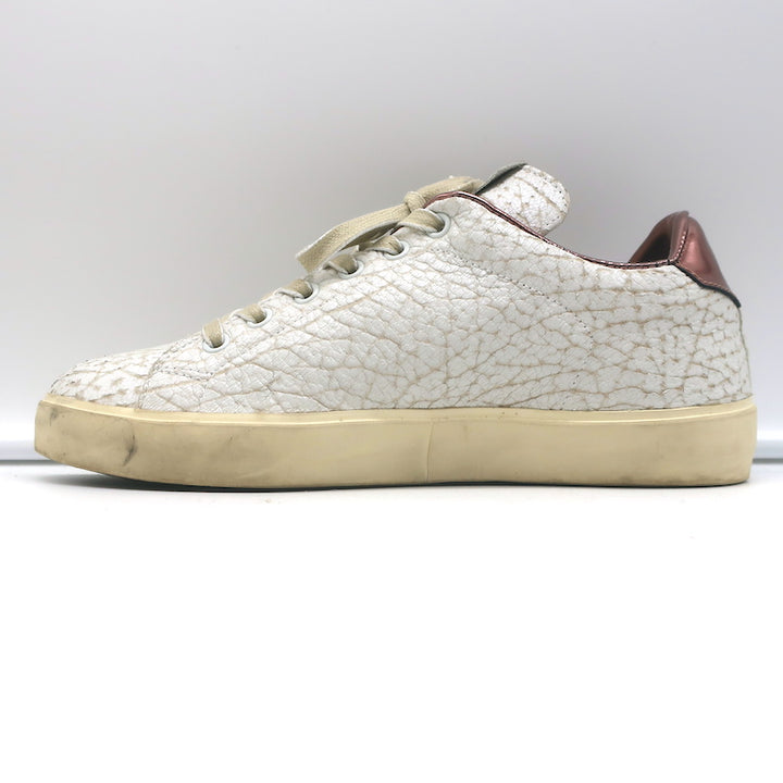 Leather Crown LC06 Low Top Sneakers White Crackle &amp; Rose Gold Metallic Size 37