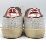 Leather Crown LC06 Low Top Sneakers White Crackle & Rose Gold Metallic Size 37
