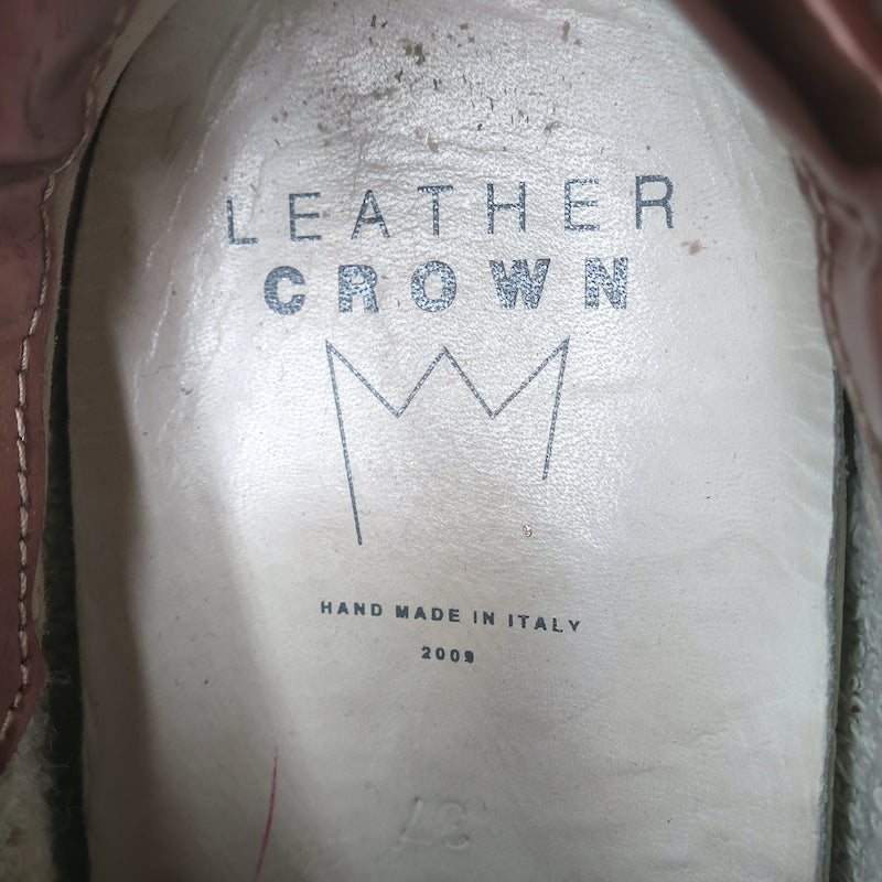 Leather Crown LC06 Low Top Sneakers White Crackle &amp; Rose Gold Metallic Size 37