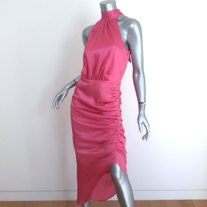 Veronica Beard Halter Midi Dress Gabriella Pink Ruched Satin Size 0 NEW