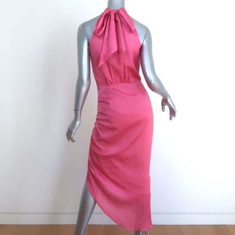 Veronica Beard Halter Midi Dress Gabriella Pink Ruched Satin Size 0 NEW