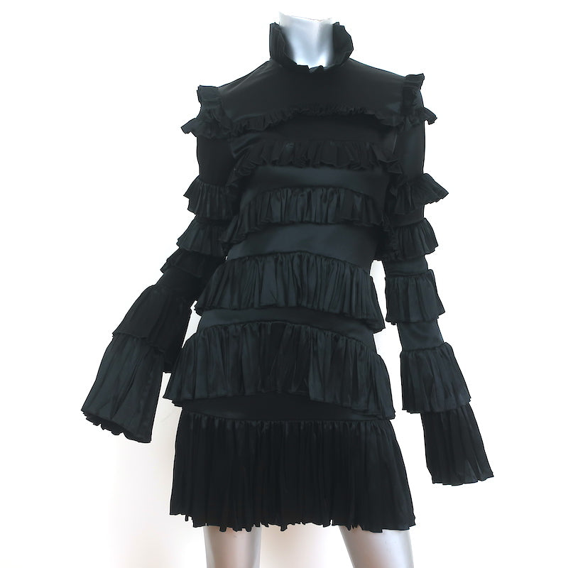 Off-White c/o Virgil Abloh Tiered Ruffle Mini Dress Black Satin Size Small