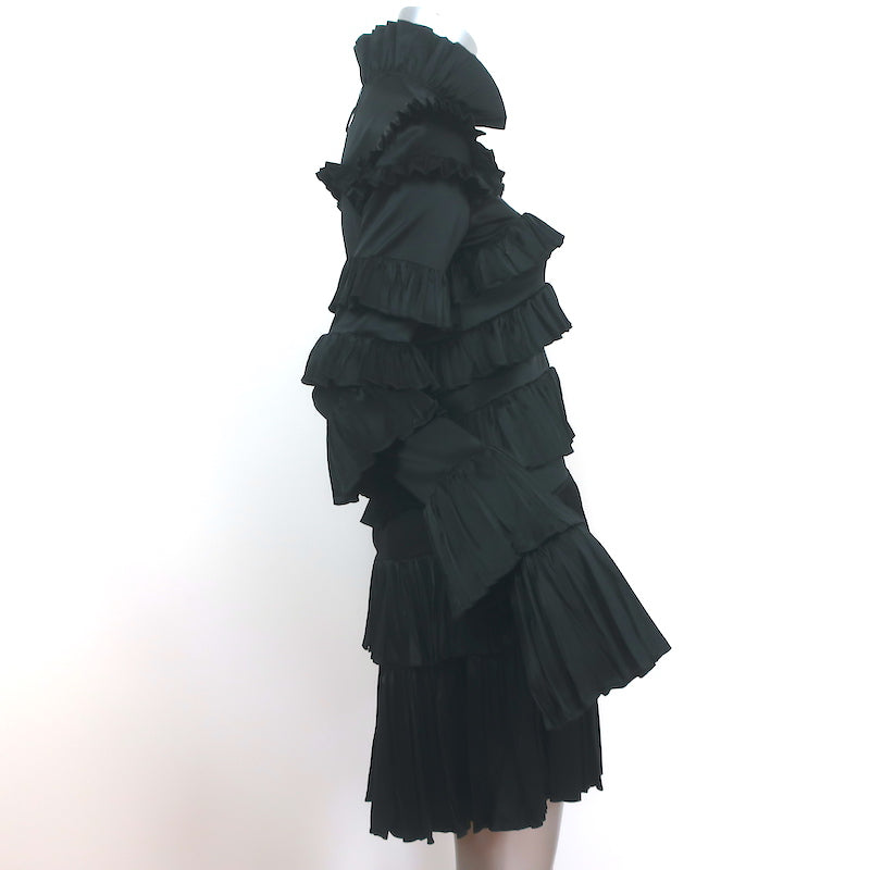 Off-White c/o Virgil Abloh Tiered Ruffle Mini Dress Black Satin Size Small