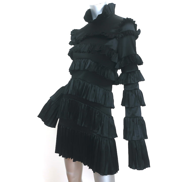 Off-White c/o Virgil Abloh Tiered Ruffle Mini Dress Black Satin Size Small