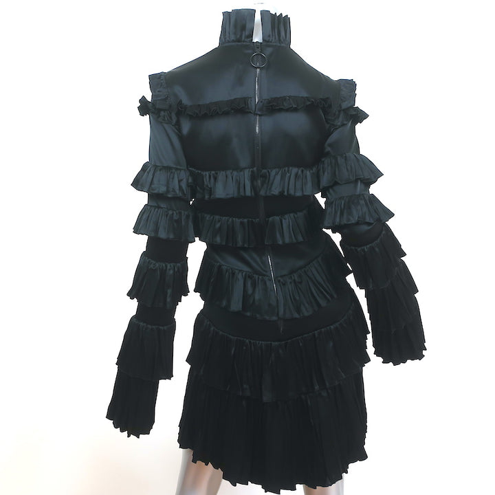 Off-White c/o Virgil Abloh Tiered Ruffle Mini Dress Black Satin Size Small