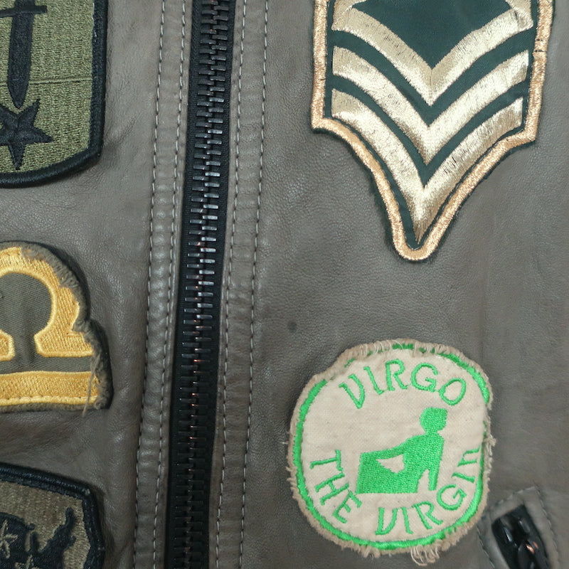 Giorgio Brato Zodiac Patch Leather Bomber Jacket Army Green Size 42