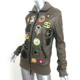 Giorgio Brato Zodiac Patch Leather Bomber Jacket Army Green Size 42