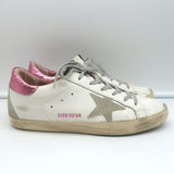 Golden Goose Superstar Sneakers White Leather with Pink Laminated Heel Size 41