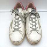 Golden Goose Superstar Sneakers White Leather with Pink Laminated Heel Size 41