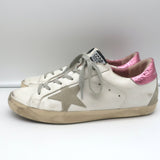 Golden Goose Superstar Sneakers White Leather with Pink Laminated Heel Size 41