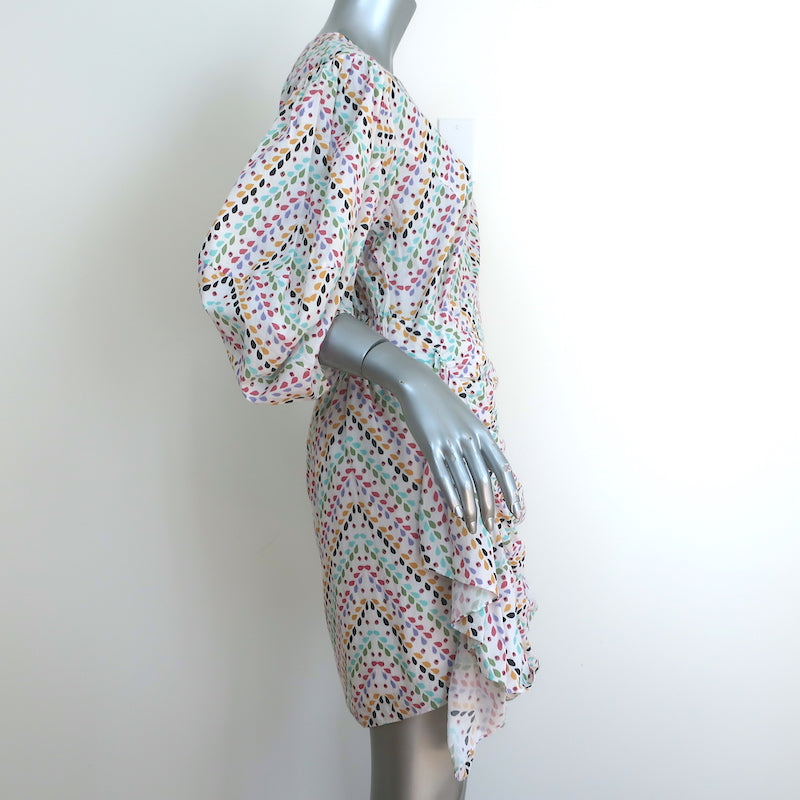 RHODE Pia Puff Sleeve Mini Dress White/Multi Printed Cotton Size Large