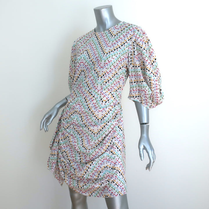 RHODE Pia Puff Sleeve Mini Dress White/Multi Printed Cotton Size Large