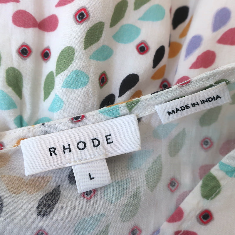 RHODE Pia Puff Sleeve Mini Dress White/Multi Printed Cotton Size Large