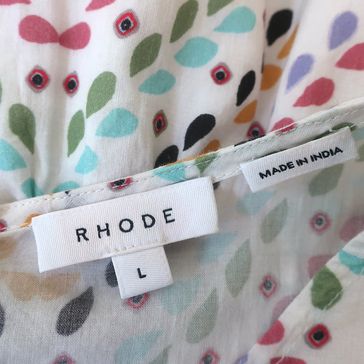 RHODE Pia Puff Sleeve Mini Dress White/Multi Printed Cotton Size Large