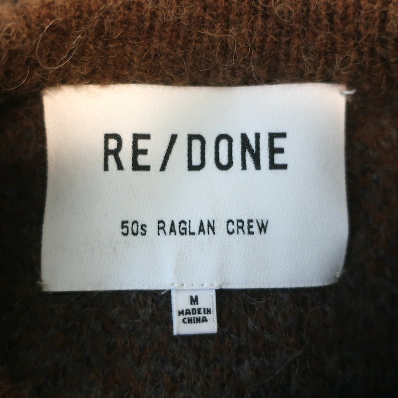 RE/DONE 50s Raglan Crew Sweater Brown Fair Isle Wool-Alpaca Size Medium